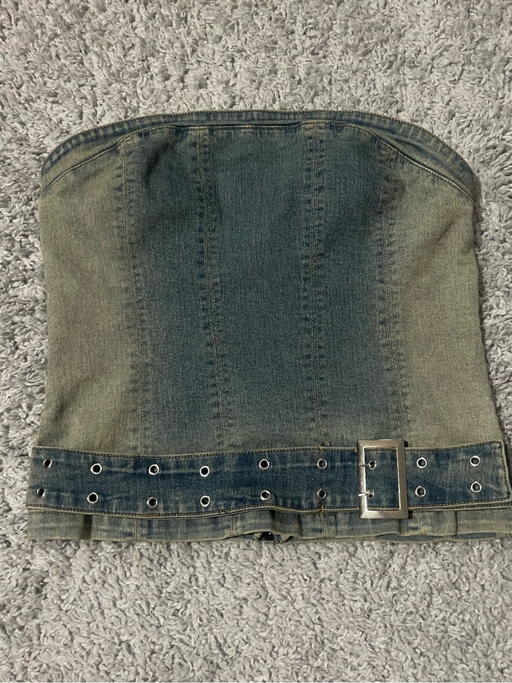 silence + noise light blue denim bustier with dark trim